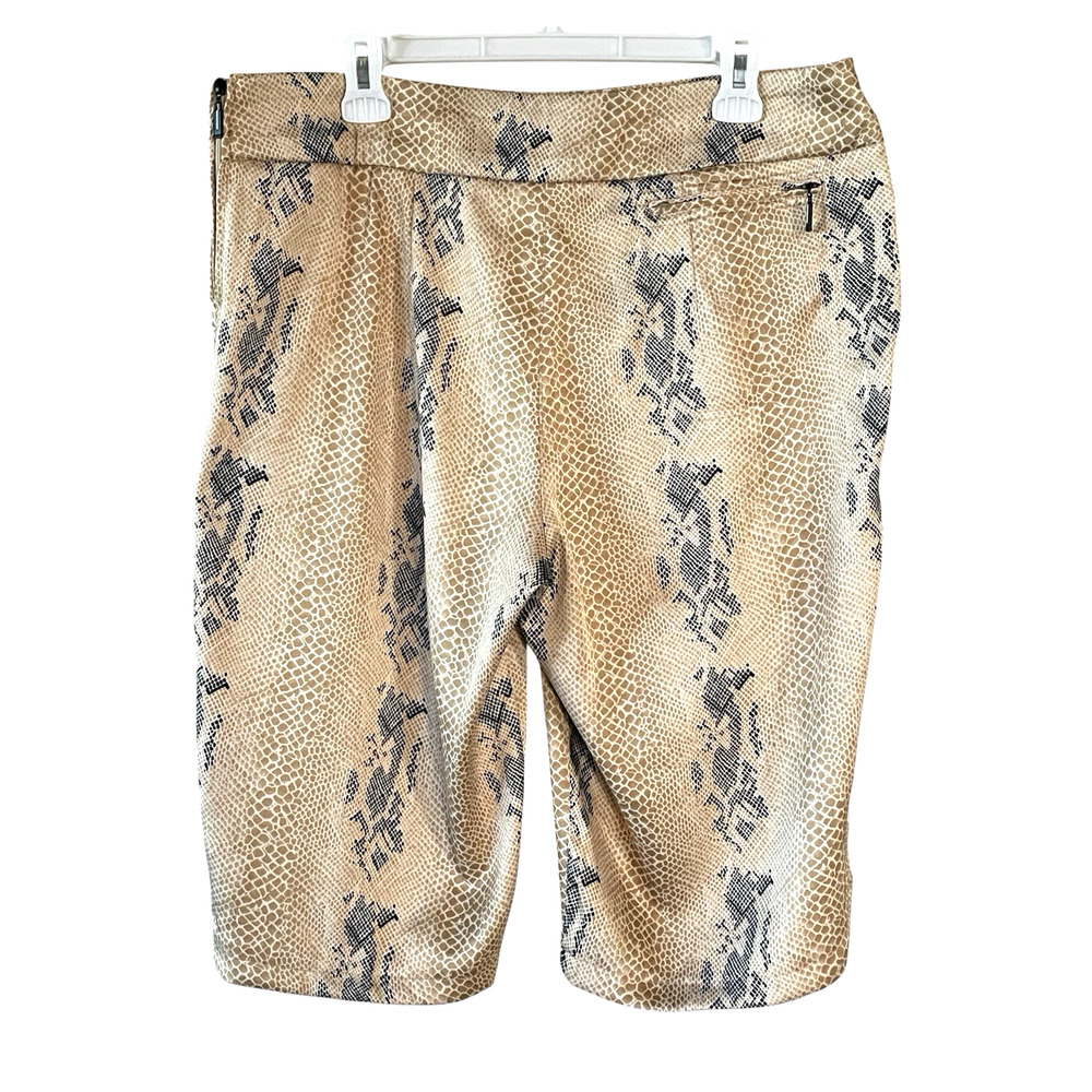 JAMIE SADOCK Size 16 Tan Black Snakeskin Print Side Zip Bermuda Golf Long Shorts - Picture 4 of 8